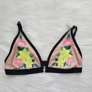 PINK Tropical Flower Embroidered Plunge Bralette